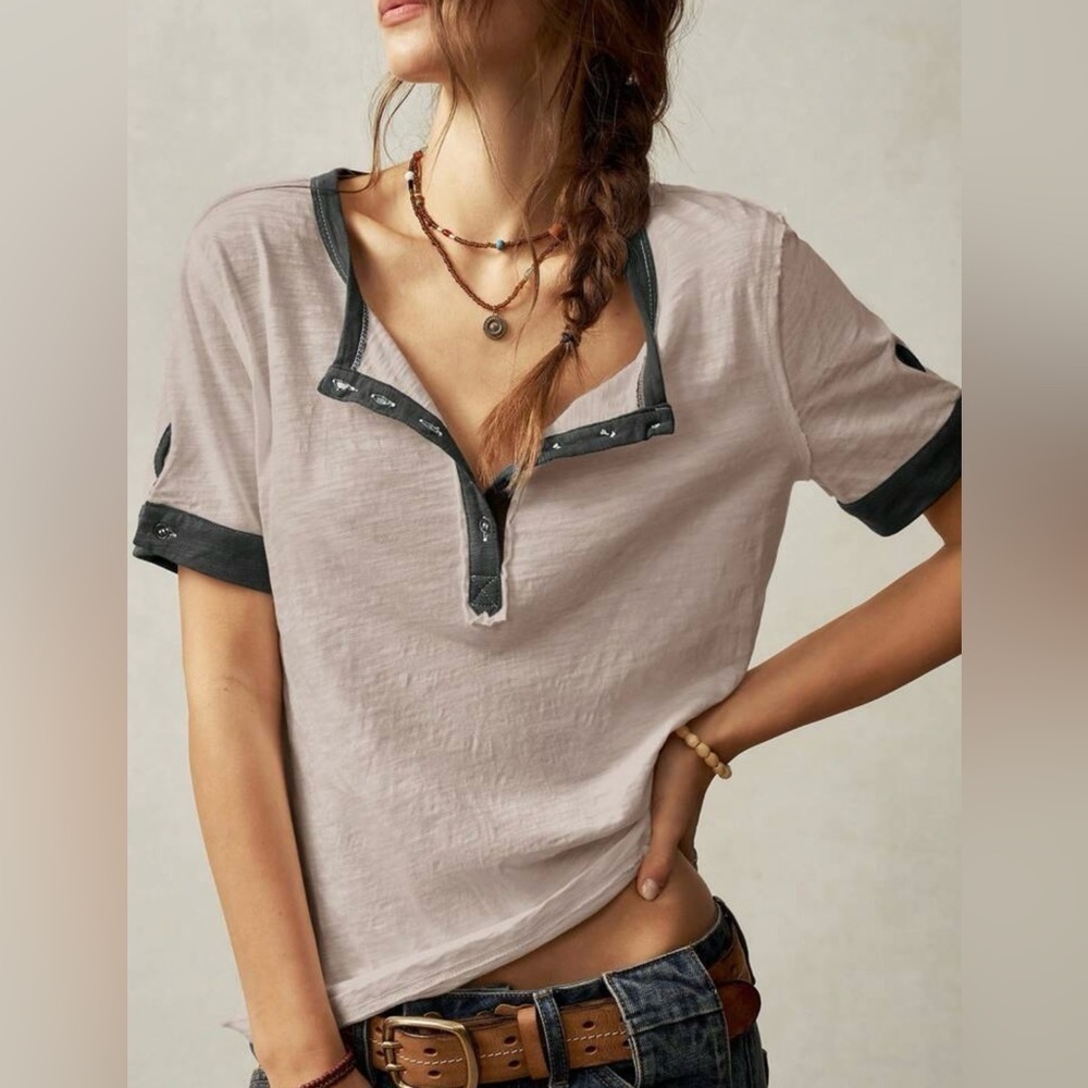 NEW Partial Button Down Women's Short Sleeve Top